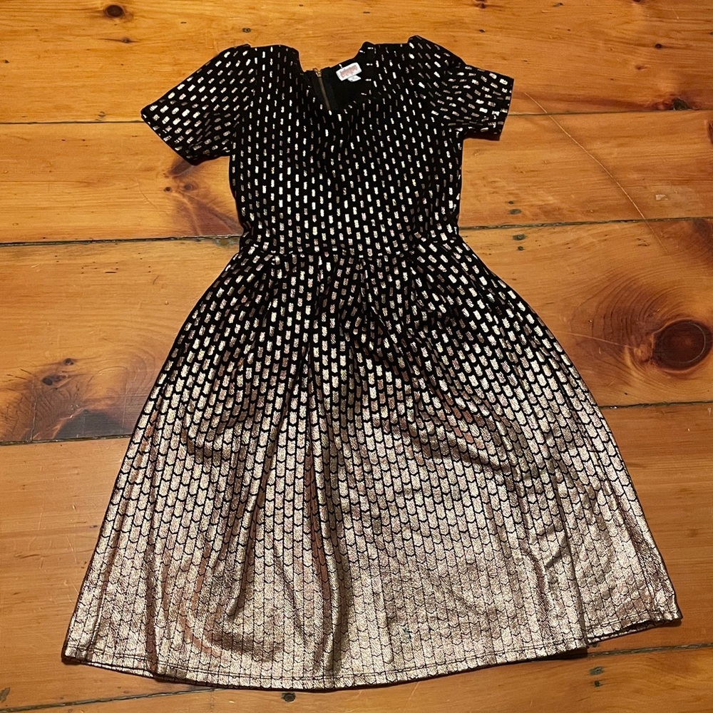 LuLaRoe Black and Gold Midi Dress